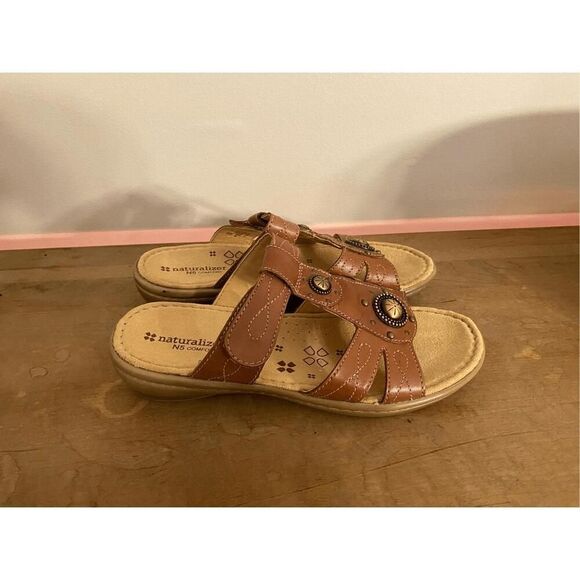 Naturalizer N5 comfort sandals size 7 brown leather shoes womens - Picture 1 of 6